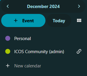 Screenshot of calendar view controls and list of accessible calendars