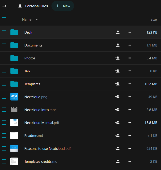 Screenshot of the default files