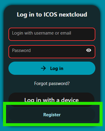 The register button, located below the Username and Password
fields